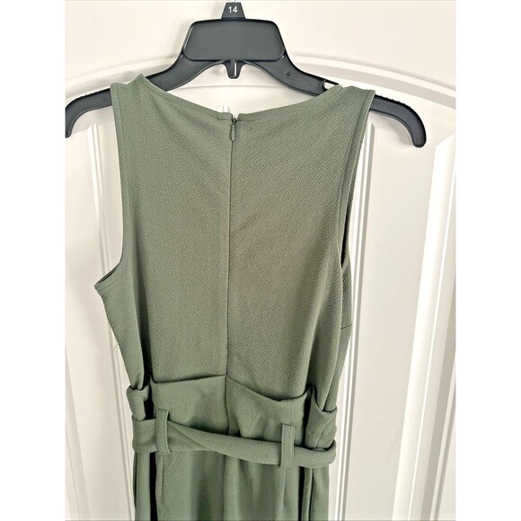 Bar III Petite Women's Sleeveless Crewneck Tie-Waist Jumpsuit Olive Green P/S - Picture 8 of 8